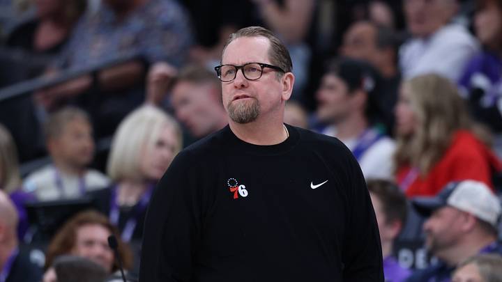 Philadelphia 76ers head coach Nick Nurse looks on during the first half of the game against the Utah Jazz at Delta Center on Mar. 21, 2026.
