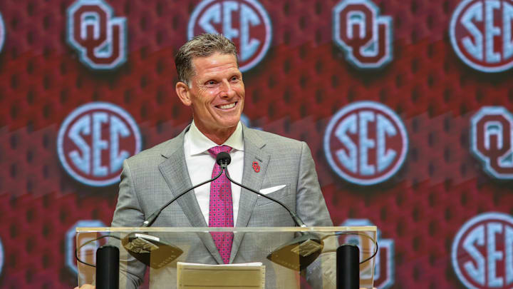 Oklahoma head coach Brent Venables talks with the media at 2025 SEC Media Days in Atlanta. Oklahoma head coach Brent Venables talks with the media at 2025 SEC Media Days in Atlanta.