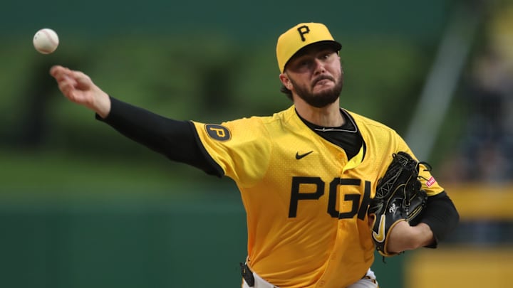 Pittsburgh, Pennsylvania, USA; Pittsburgh Pirates starting pitcher Paul Skenes (30) pitches against the Milwaukee Brewers during the second inning at PNC Park.