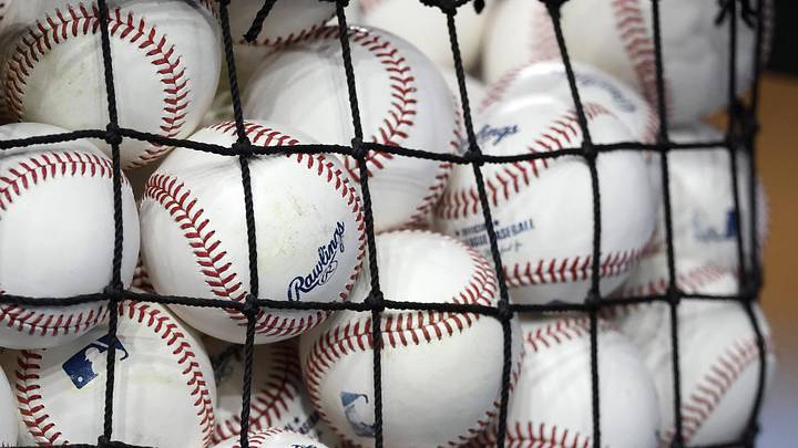 Jun 2, 2025; Miami, Florida, USA;   A bucket of baseball sits on the field before the game between the Colorado Rockies and the Miami Marlins before the game at loanDepot Park. Mandatory Credit: Rhona Wise-Imagn Images