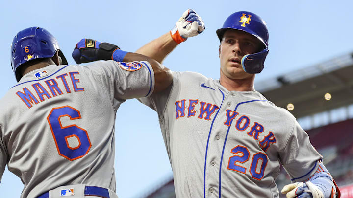 May 9, 2023; Cincinnati, Ohio, USA; New York Mets first baseman Pete Alonso (20) celebrates with