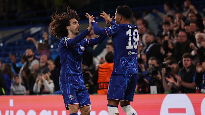 Jadon Sancho (right) assisted Marc Cucurella's goal in the second leg of the Conference League quarterfinals.