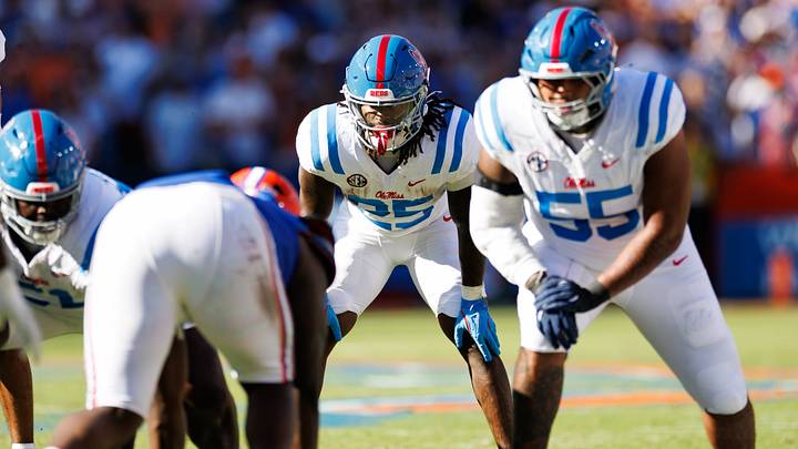 Sep 26, 2026; Gainesville, Florida, USA; Ole Miss' Makhi Frazier (25) and Terez Davis (55) wait for the snap against the Florida Gators during the first half at Ben Hill Griffin Stadium. Mandatory Credit: Matt Pendleton-Imagn Images Sep 26, 2026; Gainesville, Florida, USA; Ole Miss' Makhi Frazier (25) and Terez Davis (55) wait for the snap against the Florida Gators during the first half at Ben Hill Griffin Stadium. Mandatory Credit: Matt Pendleton-Imagn Images