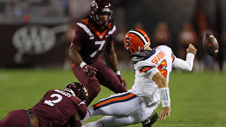 Oct 26, 2023; Blacksburg, Virginia, USA; Virginia Tech Hokies defensive lineman Keyshawn Burgos (2)