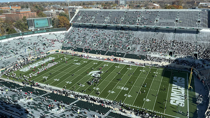 Spartan Stadium as both Indiana and Michigan State warm-up before their Big Ten football game on Nov. 2, 2024.