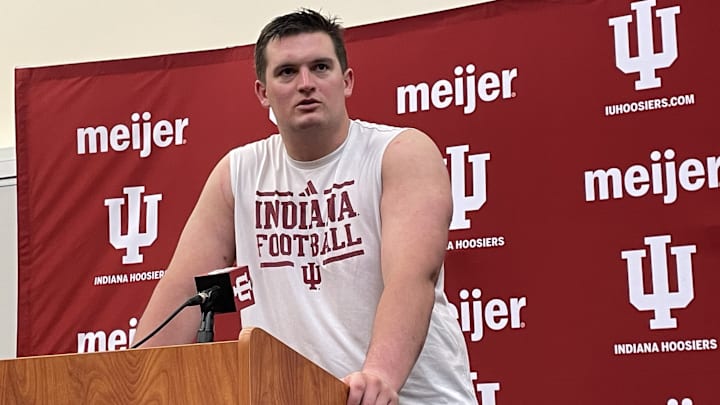 Indiana center Pat Coogan speaks to the media on March 27, 2025.