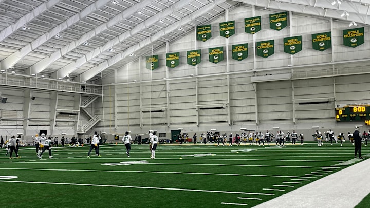 The scene inside the Don Hutson Center for practice on Friday.