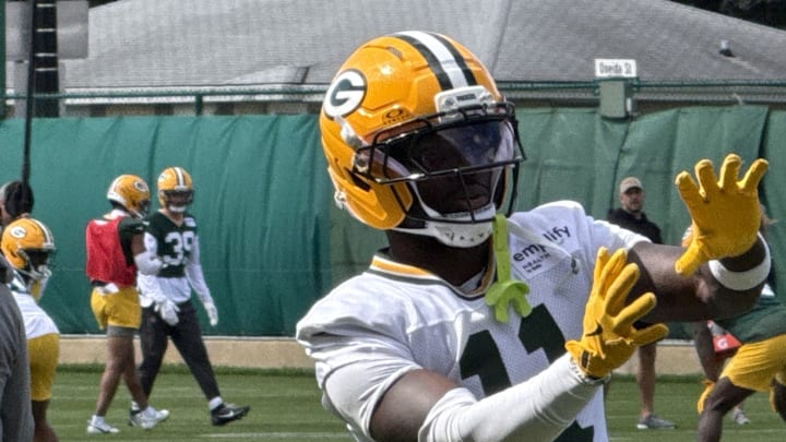 Jayden Reed gets ready to catch a pass at Packers practice on Thursday.