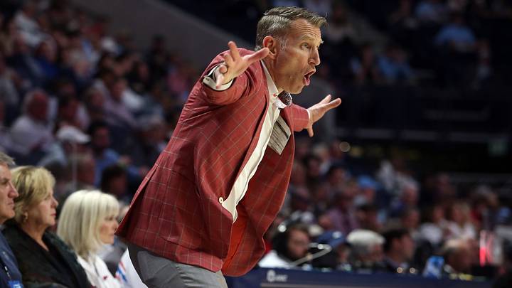 Feb 11, 2026; Oxford, Mississippi, USA; Alabama Crimson Tide head coach Nate Oats reacts during the first half against the Mississippi Rebels at The Sandy and John Black Pavilion at Ole Miss. Mandatory Credit: Petre Thomas-Imagn Images