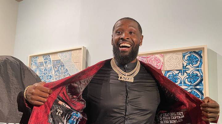 Left tackle Terron Armstead shows off his custom-made suit created for his retirement party held Saturday night, April 5, 2025, in the Wynwood section of Miami. Left tackle Terron Armstead shows off his custom-made suit created for his retirement party held Saturday night, April 5, 2025, in the Wynwood section of Miami.