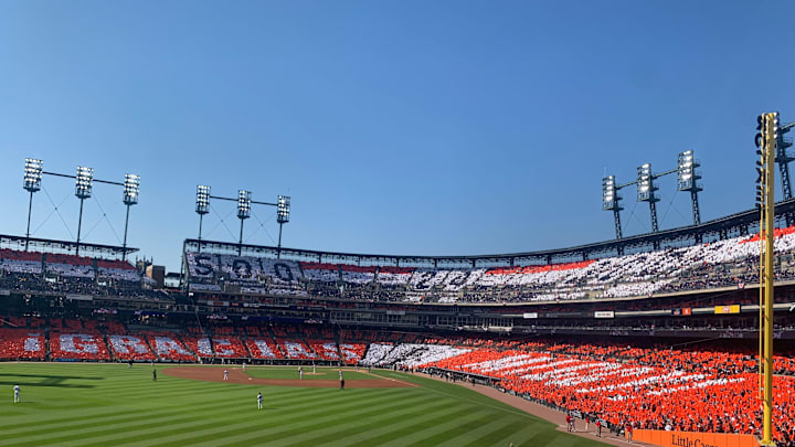 Before Miguel Cabrera's final game Oct. 1, 2023, fans at Comerica Park held up signs that put