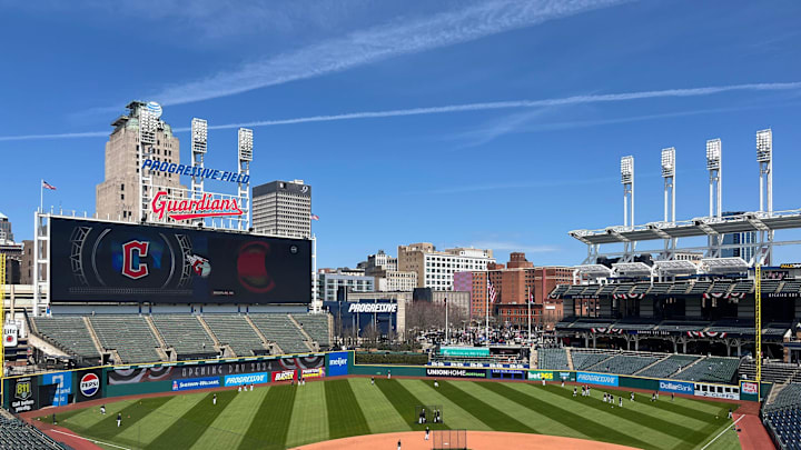 Progressive Field in Cleveland pictured just about an hour before the eclipse started on April 8, 2024. Progressive Field in Cleveland pictured just about an hour before the eclipse started on April 8, 2024.