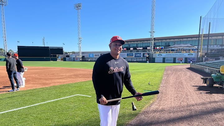 Detroit Tigers special assistant Miguel Cabrera on March 12, 2025, at Joker Marchant Stadium in Lakeland, Florida. Detroit Tigers special assistant Miguel Cabrera on March 12, 2025, at Joker Marchant Stadium in Lakeland, Florida.