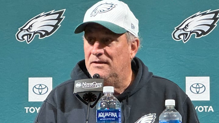 Eagles DC Vic Fangio speaks with reporters on Oct. 29, 2024. Eagles DC Vic Fangio speaks with reporters on Oct. 29, 2024.