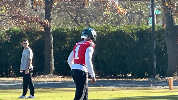 Eagles quarterback Jalen Jurts at practice on Nov. 8, 2024