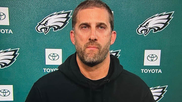 Eagles coach Nick Sirianni talks with reporters on Nov. 11, 2024. Eagles coach Nick Sirianni talks with reporters on Nov. 11, 2024.