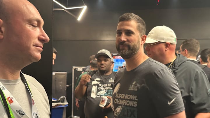 Eagles coach Nick Sirianni smiles outside the locker room at Caesars Superdome after leading the Eagles to a Super Bowl LIX win over the Kansas City Chiefs. Eagles coach Nick Sirianni smiles outside the locker room at Caesars Superdome after leading the Eagles to a Super Bowl LIX win over the Kansas City Chiefs.