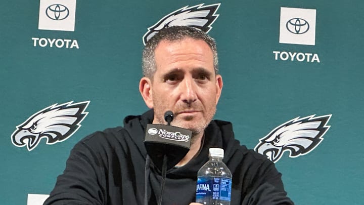 Eagles GM Howie Roseman speaks to reporters at the NovaCare Complex on April 15, 2025. Eagles GM Howie Roseman speaks to reporters at the NovaCare Complex on April 15, 2025.