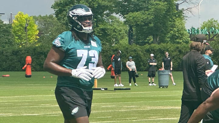 Eagles sixth-round draft pick Cameron Williams gets loose prior to a rookie minicamp practice.