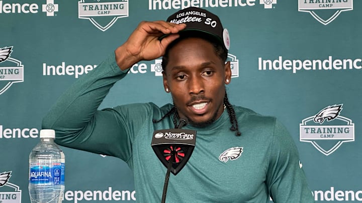 Eagles CB Adoree' Jackson speaks to reporters after practice on July 26, 2025. Eagles CB Adoree' Jackson speaks to reporters after practice on July 26, 2025.