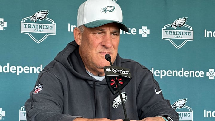 Eagles DC Vic Fangio speaks before practice on July 29, 2025. Eagles DC Vic Fangio speaks before practice on July 29, 2025.