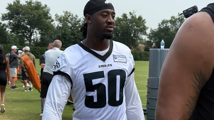 Ogbo Okoronkwo walks off the field after Day 10 at Eagles training camp. Ogbo Okoronkwo walks off the field after Day 10 at Eagles training camp.