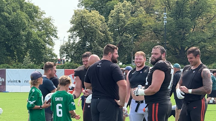 Eagles left guard Landon Dickerson took the field after practice against the Cleveland Browns ended on Thursday, one day after having meniscus surgery. He was handing out beers to whoever wanted one.