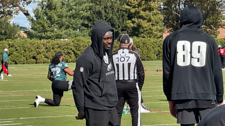 Eagles WR A.J. Brown sits out the Oct. 24, 2025 Eagles practice. Eagles WR A.J. Brown sits out the Oct. 24, 2025 Eagles practice.