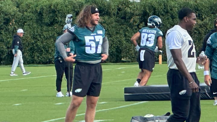 Eagles long snapper Cal Adomitis at practice. Eagles long snapper Cal Adomitis at practice.
