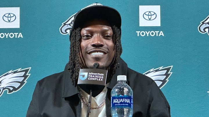 Eagles CN Riq Woolen at the Jefferson Health Training Complex on Match 12, 2026.