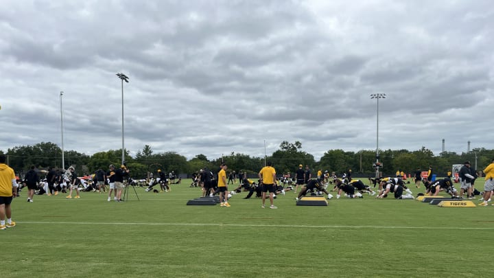 Players warmup ahead of the Missouri Tigerspractice Wednesday afternoon. Players warmup ahead of the Missouri Tigerspractice Wednesday afternoon.