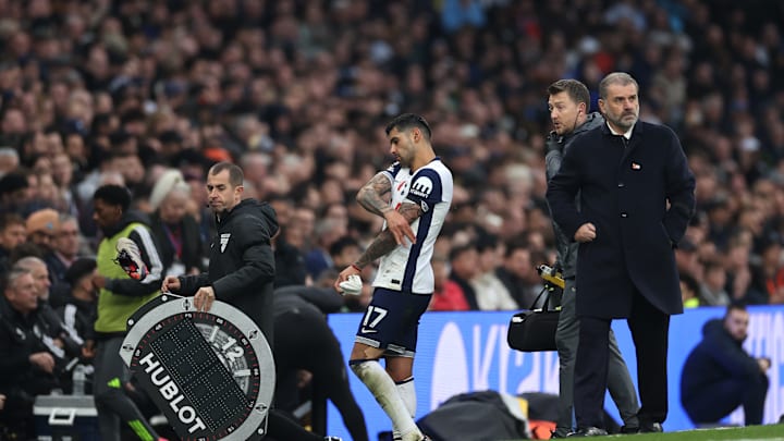 Cristian Romero after being forced off against Aston Villa 