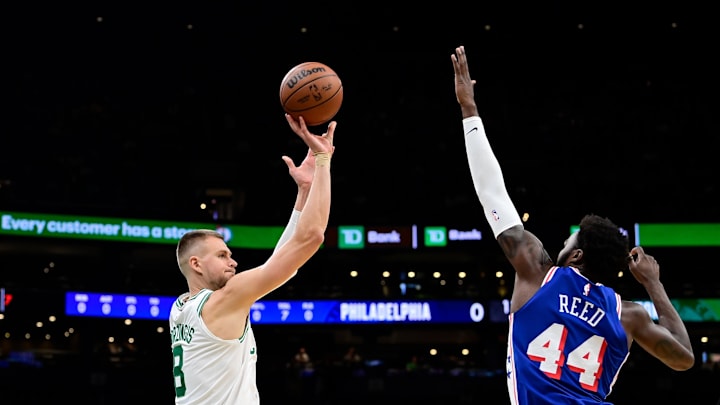Kristaps Porzingis was one of five players to suit up for the Celtics for the first time on Sunday night. 