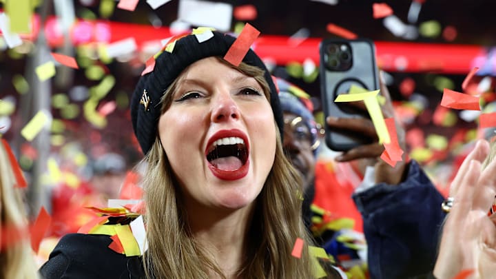 Jan 26, 2025; Kansas City, MO, USA; Recording artist Taylor Swift reacts after the AFC Championship game against the Buffalo Bills at GEHA Field at Arrowhead Stadium. Mandatory Credit: Mark J. Rebilas-Imagn Images Jan 26, 2025; Kansas City, MO, USA; Recording artist Taylor Swift reacts after the AFC Championship game against the Buffalo Bills at GEHA Field at Arrowhead Stadium. Mandatory Credit: Mark J. Rebilas-Imagn Images