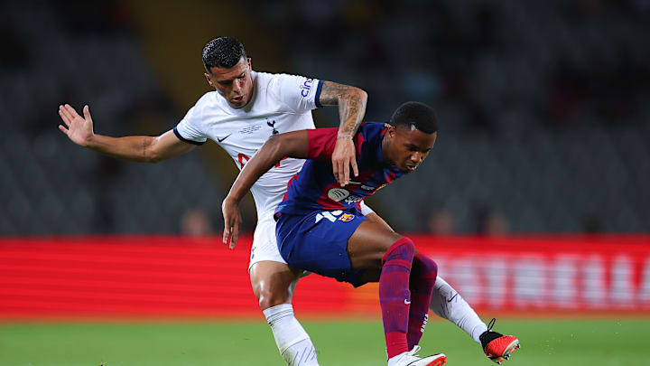 Ansu Fati being marked by compatriot Pedro Porro in a pre-season friendly