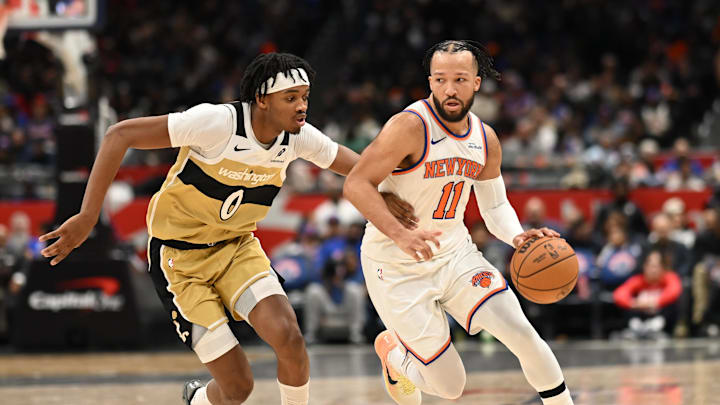 Feb 3, 2026; Washington, District of Columbia, USA; New York Knicks guard Jalen Brunson (11) dribbles the ball in front of Washington Wizards guard Bilal Coulibaly (0) during the third quarter at Capital One Arena. Mandatory Credit: Rafael Suanes-Imagn Images Feb 3, 2026; Washington, District of Columbia, USA; New York Knicks guard Jalen Brunson (11) dribbles the ball in front of Washington Wizards guard Bilal Coulibaly (0) during the third quarter at Capital One Arena. Mandatory Credit: Rafael Suanes-Imagn Images