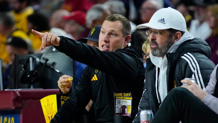 Arizona State football head coach Kenny Dillingham comes to watch the team against Iowa State during a game at Desert Financial Arena on Jan. 25, 2025 in Tempe. Arizona State football head coach Kenny Dillingham comes to watch the team against Iowa State during a game at Desert Financial Arena on Jan. 25, 2025 in Tempe.