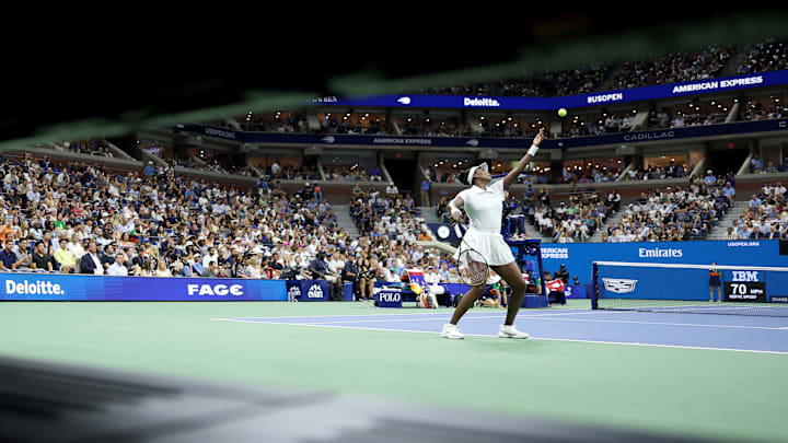 Venus Williams serves at the US Open Venus Williams serves at the US Open