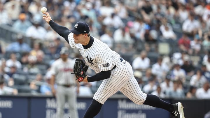 New York Yankees pitcher Tommy Kahnle (41) pitches in the eighth inning against the Atlanta Braves at Yankee Stadium on June 23. New York Yankees pitcher Tommy Kahnle (41) pitches in the eighth inning against the Atlanta Braves at Yankee Stadium on June 23.