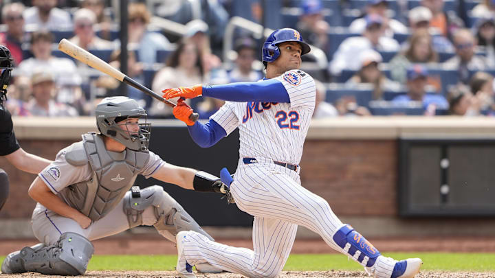 Jun 1, 2025; New York City, New York, USA; New York Mets right fielder Juan Soto (22) hits a home run against the Colorado Rockies during the eighth inning at Citi Field. Mandatory Credit: Gregory Fisher-Imagn Images Jun 1, 2025; New York City, New York, USA; New York Mets right fielder Juan Soto (22) hits a home run against the Colorado Rockies during the eighth inning at Citi Field. Mandatory Credit: Gregory Fisher-Imagn Images