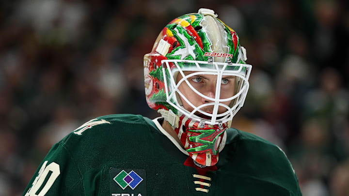 May 11, 2026; Saint Paul, Minnesota, USA; Minnesota Wild goaltender Jesper Wallstedt (30) looks on during the third period in game four of the second round of the 2026 Stanley Cup Playoffs against the Colorado Avalanche  at Grand Casino Arena. Mandatory Credit: Matt Krohn-Imagn Images
