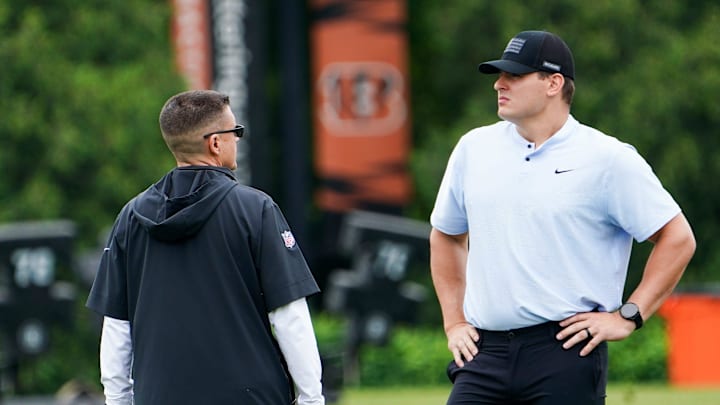 Cincinnati Bengals Trey Hendrickson makes an appearance at practice, Tuesday, May 13, 2025, at Kettering Health Practice Fields in Downtown Cincinnati.