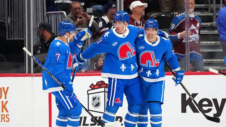 Nov 29, 2025; Denver, Colorado, USA; Colorado Avalanche center Brock Nelson (11) celebrates his first goal with defenseman Devon Toews (7) and left wing Artturi Lehkonen (62) in the first period against the Montreal Canadiens at Ball Arena. Mandatory Credit: Ron Chenoy-Imagn Images Nov 29, 2025; Denver, Colorado, USA; Colorado Avalanche center Brock Nelson (11) celebrates his first goal with defenseman Devon Toews (7) and left wing Artturi Lehkonen (62) in the first period against the Montreal Canadiens at Ball Arena. Mandatory Credit: Ron Chenoy-Imagn Images