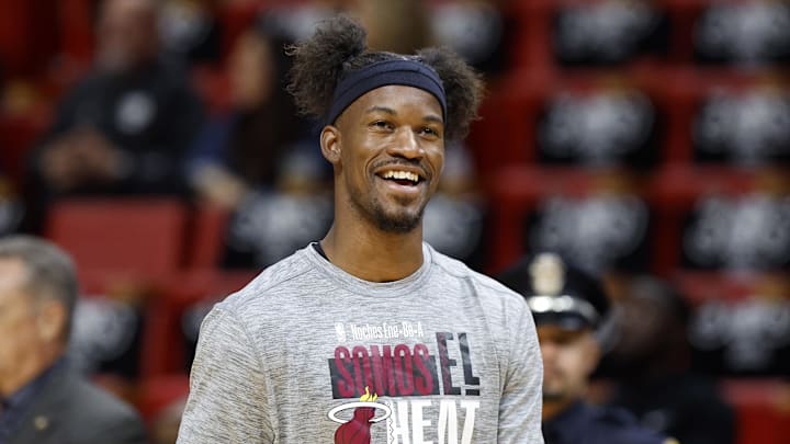 Mar 10, 2024; Miami, Florida, USA; Miami Heat forward Jimmy Butler (22) smiles against the