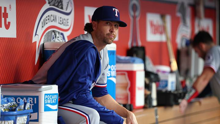 Aug 13, 2026; Anaheim, California, USA; Texas Rangers pitcher Jacob Degrom (48) sits in the dugout before the game against the Los Angeles Angels at Angel Stadium. Mandatory Credit: Kiyoshi Mio-Imagn Images Aug 13, 2026; Anaheim, California, USA; Texas Rangers pitcher Jacob Degrom (48) sits in the dugout before the game against the Los Angeles Angels at Angel Stadium. Mandatory Credit: Kiyoshi Mio-Imagn Images