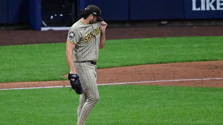 Oct 3, 2026; Milwaukee, Wisconsin, USA; San Diego Padres pitcher Robbie Ray (38) between pitches against the Milwaukee Brewers during the third inning at American Family Field. Mandatory Credit: Benny Sieu-Imagn Images Oct 3, 2026; Milwaukee, Wisconsin, USA; San Diego Padres pitcher Robbie Ray (38) between pitches against the Milwaukee Brewers during the third inning at American Family Field. Mandatory Credit: Benny Sieu-Imagn Images