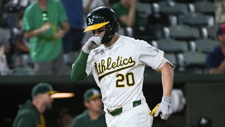 Jun 17, 2026; West Sacramento, California, USA; Athletics third baseman Zack Gelof (20) rounds the bases after hitting a home run during the ninth inning of the game against the Pittsburgh Pirates at Sutter Health Park. Mandatory Credit: Ed Szczepanski-Imagn Images