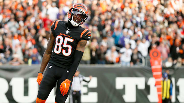Cincinnati Bengals wide receiver Tee Higgins (85) smiles as he scores a touchdown in the fourth quarter of the NFL Week 16 game between the Cincinnati Bengals and the Baltimore Ravens at Paul Brown Stadium in downtown Cincinnati on Sunday, Dec. 26, 2021. The Bengals improved to 9-6 on the season with a 41-21 win over the Ravens.

Baltimore Ravens At Cincinnati Bengals Week 16