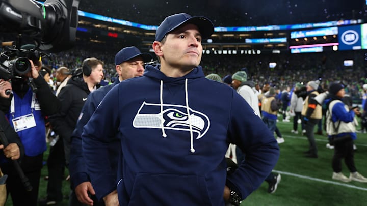 Jan 25, 2026; Seattle, WA, USA; Seattle Seahawks head coach Mike MacDonald looks on after defeating the Los Angeles Rams in the 2026 NFC Championship Game at Lumen Field. Mandatory Credit: Kevin Ng-Imagn Images