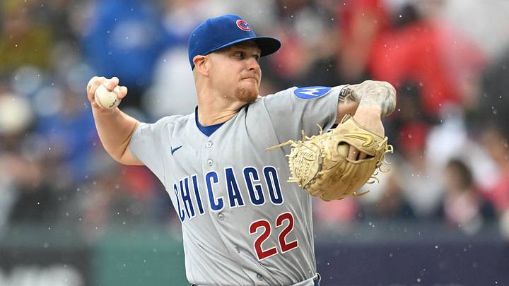 Apr 3, 2026; Cleveland, Ohio, USA; Chicago Cubs starting pitcher Cade Horton (22) throws a pitch during the first inning against the Cleveland Guardians at Progressive Field. Mandatory Credit: Ken Blaze-Imagn Images